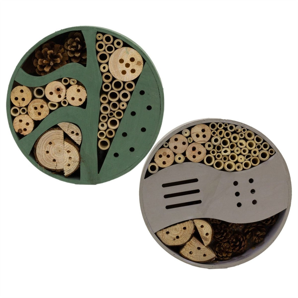 Round Wooden Insect Hotel | Bee & Bug House Natural Habitat for Garden ...