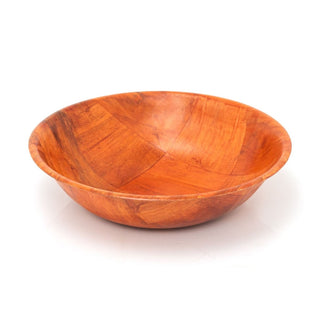 Round Wooden Woven Bowl | Wood Weave Kitchen Fruit Snack Salad Picnic Bowl - 25cm