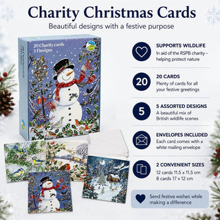 RSPB Charity Christmas Cards Box of 20 Christmas Cards with 5 Designs, Wildlife