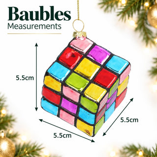 Rubiks Cube Christmas Tree Decoration | Gisela Graham Glass Novelty Bauble 5.5cm