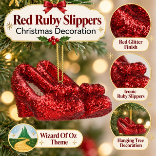 Ruby Slippers Christmas Tree Decoration, Gisela Graham Red Glitter Ornament 7cm