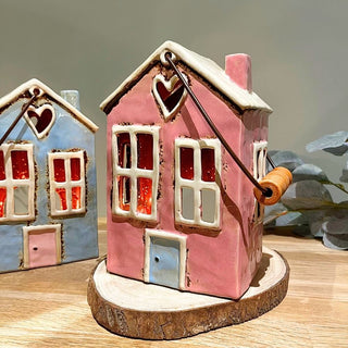 Rustic Ceramic House Tealight Holder | Distressed Lantern Candle Holder