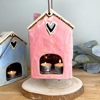 Rustic Ceramic House Tealight Holder | Distressed Lantern Candle Holder