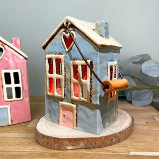 Rustic Ceramic House Tealight Holder | Distressed Lantern Candle Holder