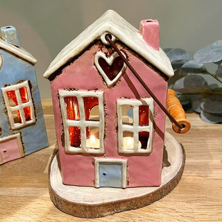 Rustic Ceramic House Tealight Holder | Distressed Lantern Candle Holder