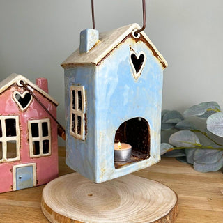 Rustic Ceramic House Tealight Holder | Distressed Lantern Candle Holder
