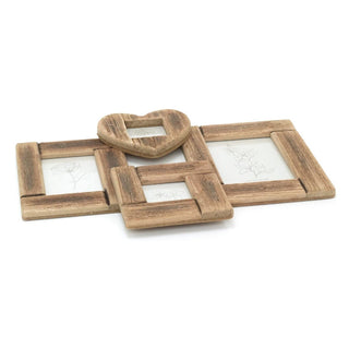 Rustic Driftwood Style Multi Photo Frame | Holds 4 Photos with Heart - 49x36cm