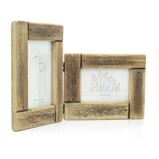 Rustic Folding Wooden Photo Frame | 2 Aperture Standing Picture Frame - 44x26cm