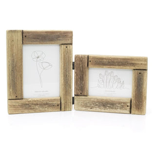 Rustic Folding Wooden Photo Frame | 2 Aperture Standing Picture Frame - 44x26cm