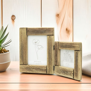 Rustic Folding Wooden Photo Frame | 2 Aperture Standing Picture Frame - 44x26cm