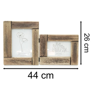 Rustic Folding Wooden Photo Frame | 2 Aperture Standing Picture Frame - 44x26cm