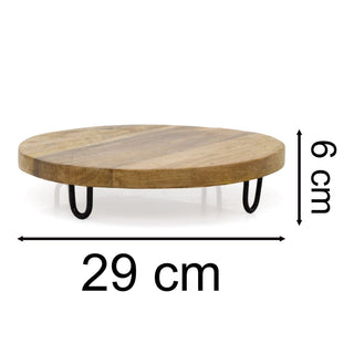Rustic Mango Wood Serving Board with Metal Legs | Raised Wooden Platter 29cm