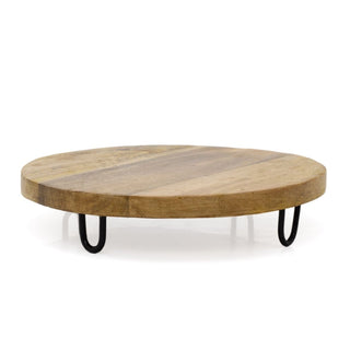 Rustic Mango Wood Serving Board with Metal Legs | Raised Wooden Platter 29cm