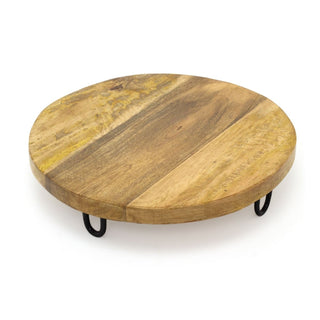 Rustic Mango Wood Serving Board with Metal Legs | Raised Wooden Platter 29cm