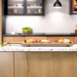 Rustic Mango Wood Serving Platter with Handle | Long Wood Kitchen Board - 68cm