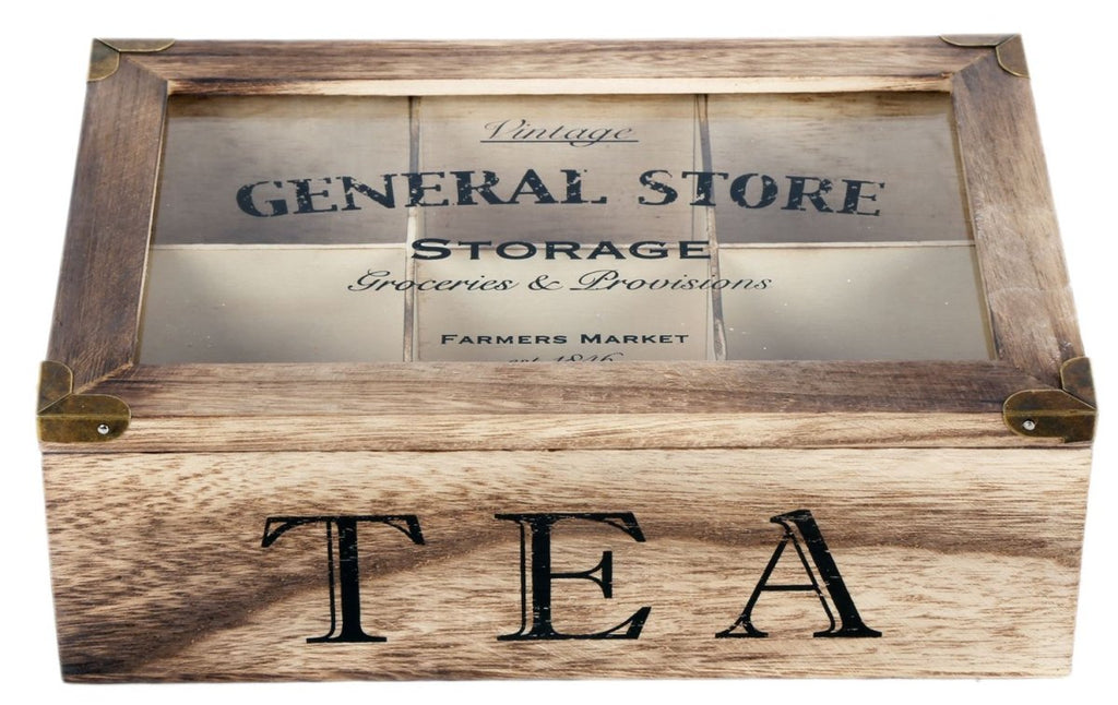 Rustic Vintage Style General Store 6 Compartment Wooden Tea Bag Box Ch ...