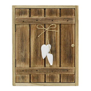 Rustic Wall Key Box with Heart | 6 Hooks Driftwood Style Key Cabinet - 24x30cm