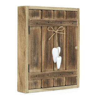 Rustic Wall Key Box with Heart | 6 Hooks Driftwood Style Key Cabinet - 24x30cm