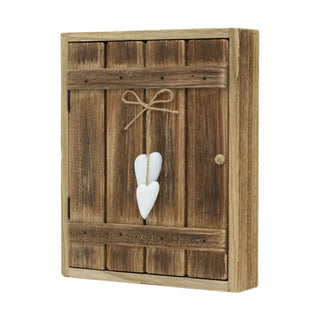 Rustic Wall Key Box with Heart | 6 Hooks Driftwood Style Key Cabinet - 24x30cm