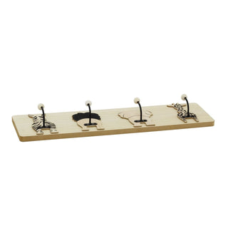 Safari Animal Coat Rack, Kids 4 Wooden Wall Hooks for Nursery or Bedroom