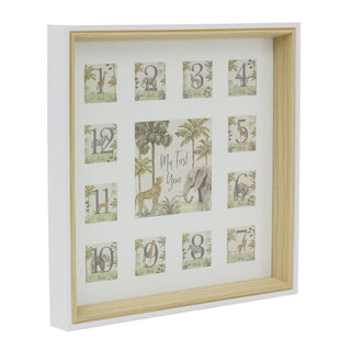 Safari Baby Photo Frame, Wooden My First Year Keepsake Picture Frame for Babies