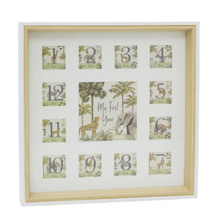 Safari Baby Photo Frame, Wooden My First Year Keepsake Picture Frame for Babies