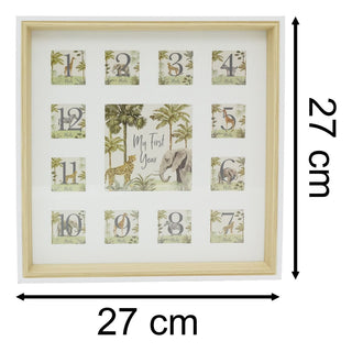 Safari Baby Photo Frame, Wooden My First Year Keepsake Picture Frame for Babies