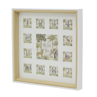 Safari Baby Photo Frame, Wooden My First Year Keepsake Picture Frame for Babies