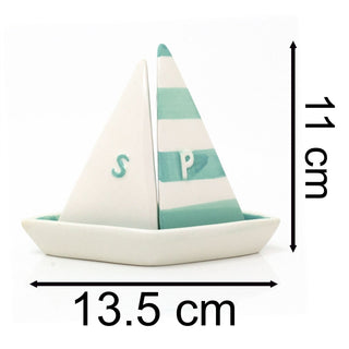 Sailboat Salt & Pepper Shakers | Nautical Ceramic Salt and Pepper Pots with Tray