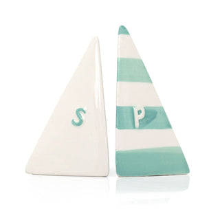 Sailboat Salt & Pepper Shakers | Nautical Ceramic Salt and Pepper Pots with Tray