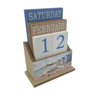 Sandy Beach Perpetual Calendar, 15.5x12cm Nautical Wooden Block Desk Calendar