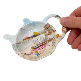 Sandy Beach Tea Bag Tidy, 12cm Nautical Teabag Dish, Coastal Tea Spoon Rest