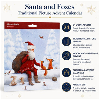 Santa and Foxes Traditional Picture Christmas Advent Calendar, 21.3cm 24 Door