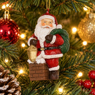 Santa On Chimney Resin Hanging Christmas Tree Decoration, Gisela Graham 8cm