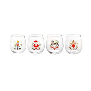 Santa & The Nutcracker Christmas Glasses | Set of 4 Festive Drinks Tumblers