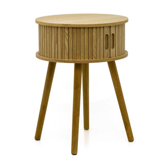 Scandi Style Round Slide Door Cabinet | Wooden Sliding Door Side Table 40x54cm