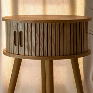 Scandi Style Round Slide Door Cabinet | Wooden Sliding Door Side Table 40x54cm