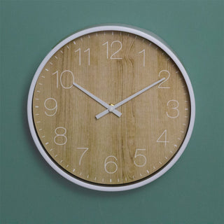 Scandi Style White Minimalist Wall Clock | Round Wood Effect Wall Clock - 25cm