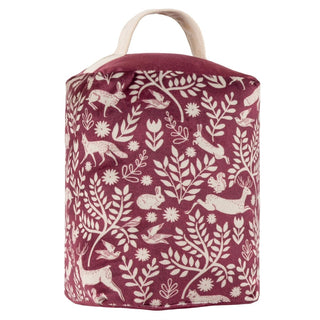 Scandi Woodland Doorstop | Forest Animals Velvet Berry Weighted Door Stop - 18cm