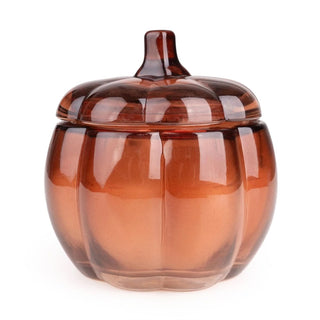 Scented Candle in Glass Pumpkin Holder, 9.5cm Amber Lidded Halloween Candle