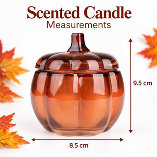Scented Candle in Glass Pumpkin Holder, 9.5cm Amber Lidded Halloween Candle