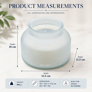 Sea Salt Scented Candle, 10cm Blue Frosted Glass Jar with Approx. 45-Hour Burn