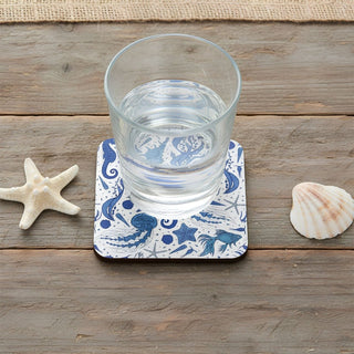 Sealife Set of 4 Coasters, 10.5cm Blue Sea Creature Drinks Coasters for Tables
