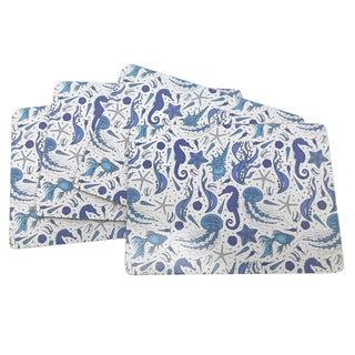 Sealife Set of 4 Placemats, 29cm Blue Sea Creature Rectangle Table Place Mats