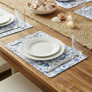 Sealife Set of 4 Placemats, 29cm Blue Sea Creature Rectangle Table Place Mats