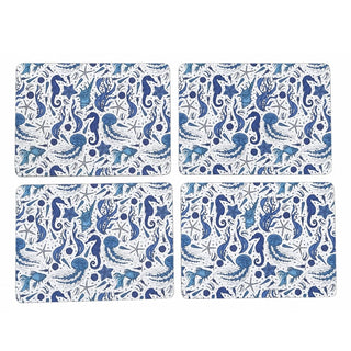 Sealife Set of 4 Placemats, 29cm Blue Sea Creature Rectangle Table Place Mats