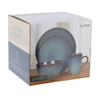 Set for 4 Blue Reactive Glaze Dinner, 16 Piece Stoneware Crockery Dining Set