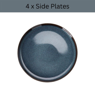 Set for 4 Blue Reactive Glaze Dinner, 16 Piece Stoneware Crockery Dining Set