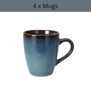 Set for 4 Blue Reactive Glaze Dinner, 16 Piece Stoneware Crockery Dining Set
