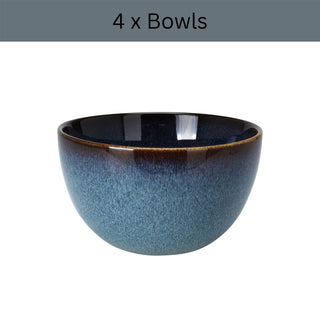 Set for 4 Blue Reactive Glaze Dinner, 16 Piece Stoneware Crockery Dining Set